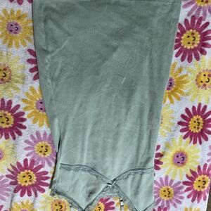 Green Ribbed Skirt with Lace Trim